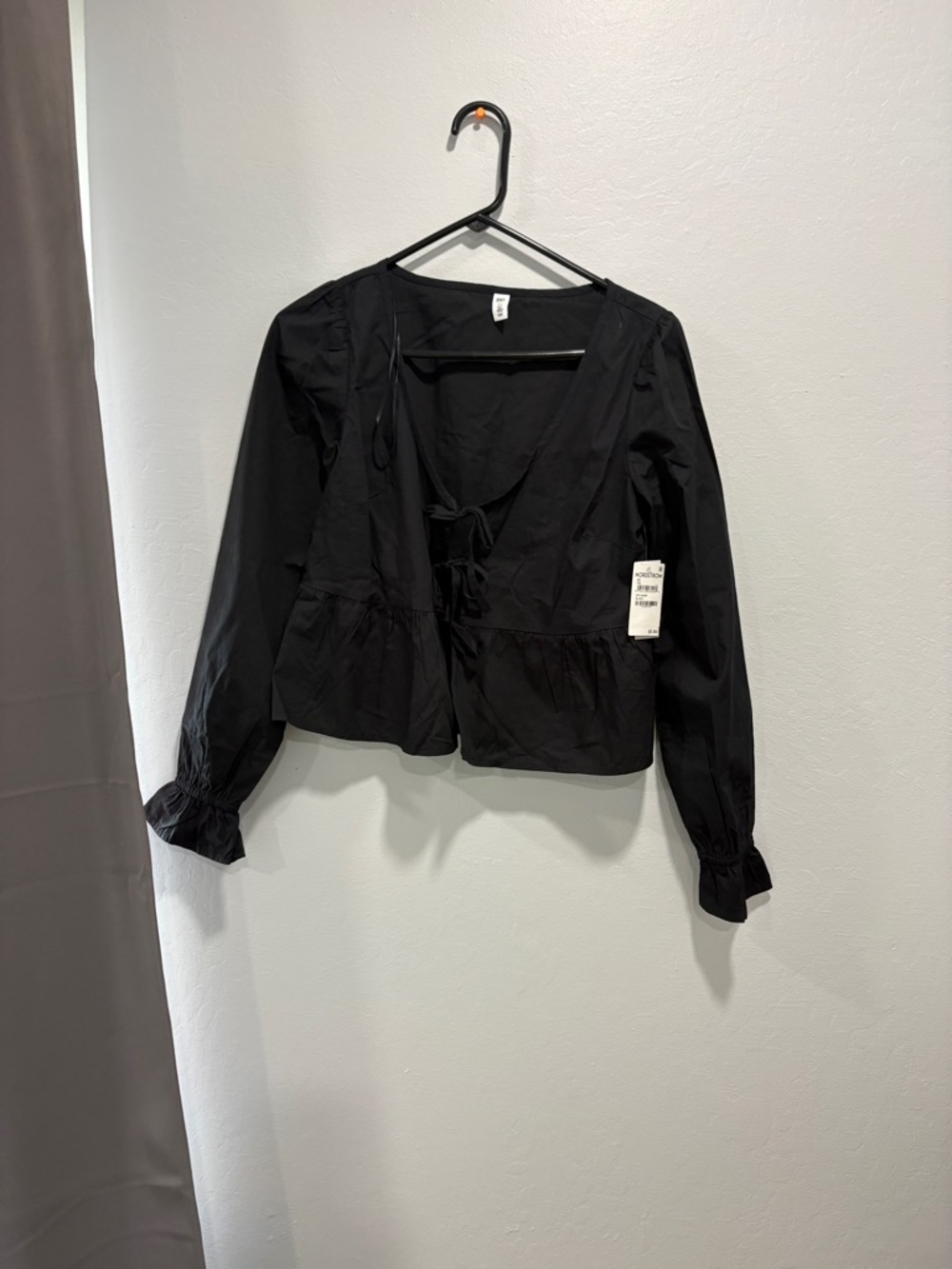 Nordstrom Black Tie-Front Peplum Top